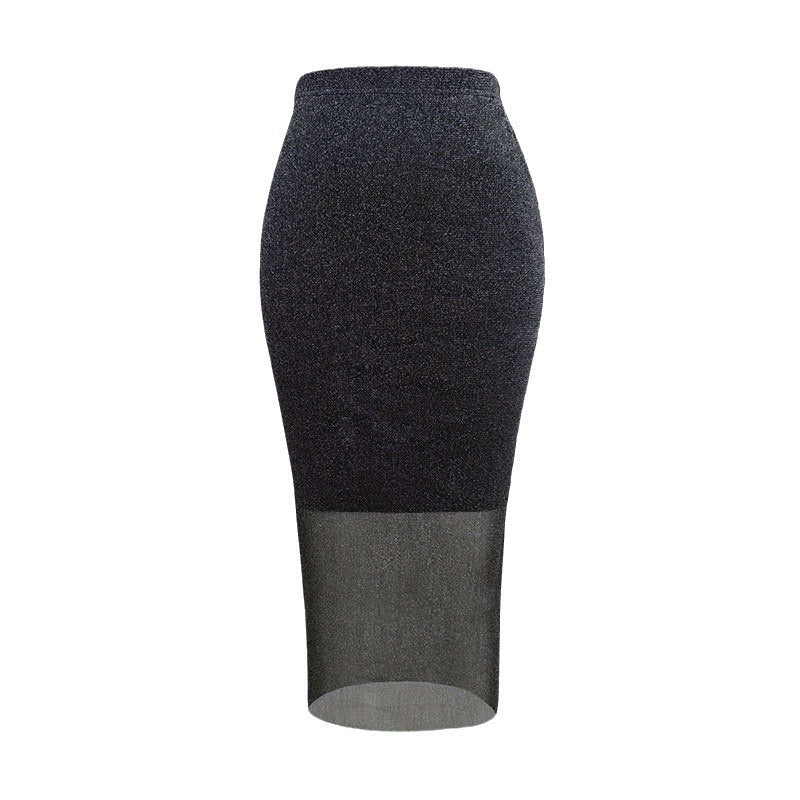Gonna aderente da donna in tessuto elasticizzato con parte inferiore trasparente