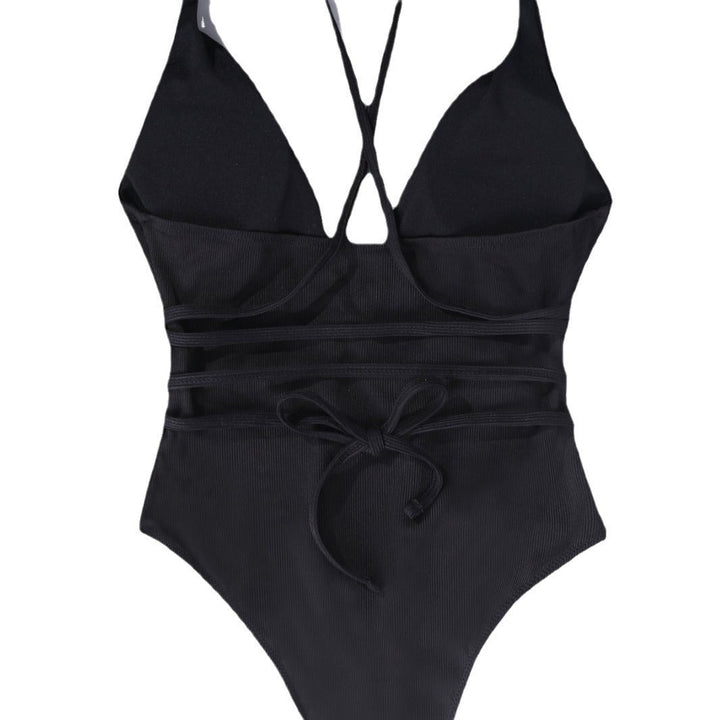 Damen einteiliger Badeanzug mit tiefem V-Ausschnitt und trendigem Rücken-Design