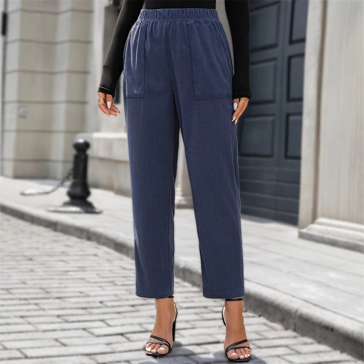 Pantaloni da donna per il tempo libero con vita elastica e tasche pratiche