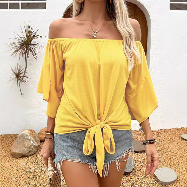Women's off-shoulder top with stylish knot detail and airy sleeves