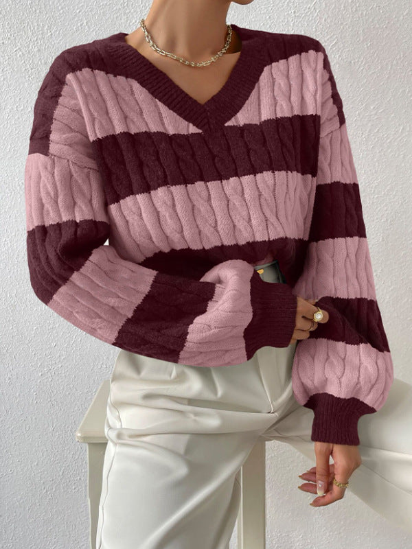 Leota - Pull rayé avec col en V automne/hiver