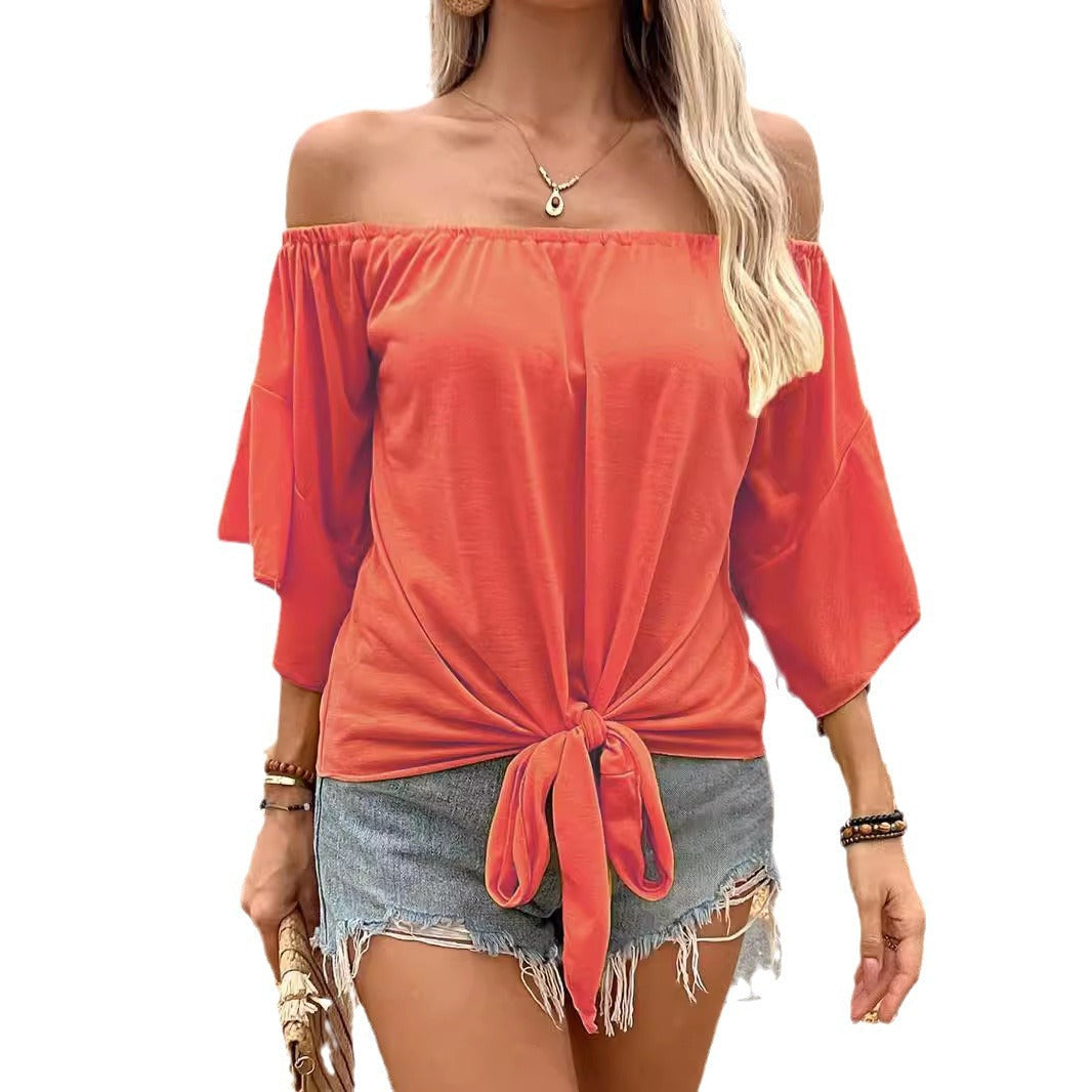 Women's off-shoulder top with stylish knot detail and airy sleeves