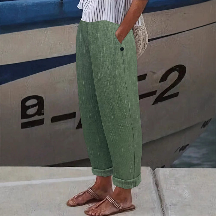Pantaloni da donna comodi e ariosi in lino con tasche laterali