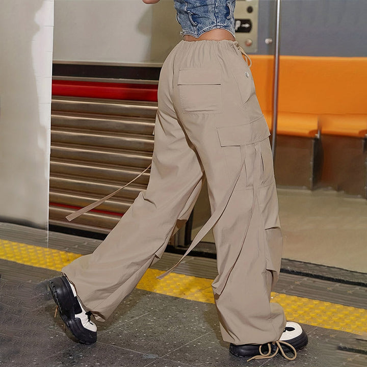 Pantalon cargo décontracté pour femmes avec ceinture élastique et poches latérales