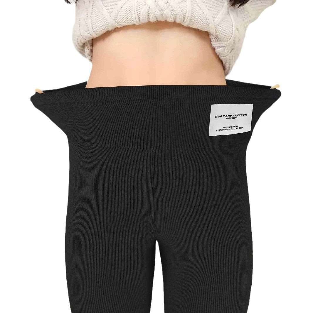 Leggings a coste di alta qualità da donna con vita alta e design decorativo