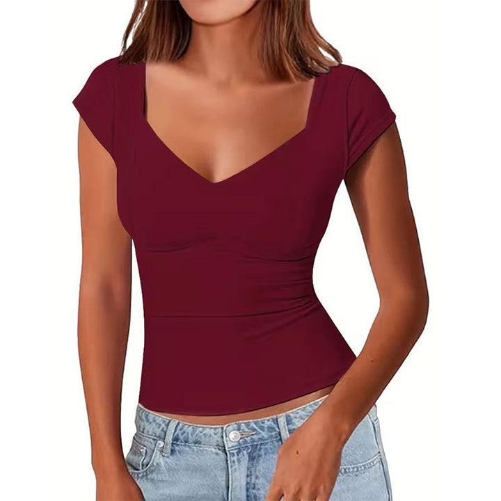 Top elegante con scollo a V in misto cotone – design elegante e aderente per ogni occasione