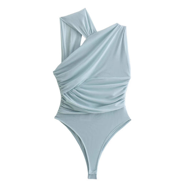 Elegante costume da bagno da donna con design avvolgente e dettaglio modellante