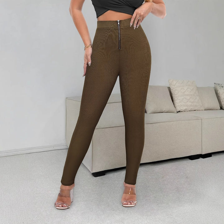Leggings da donna a vita alta con design strutturato e cerniera decorativa