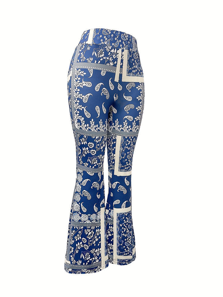 Pantalon évasé Femme avec motif paisley – Pantalon taille haute élégant pour femmes