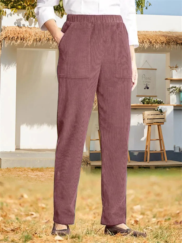 Marion - Pantalon en velours côtelé uni pour femmes