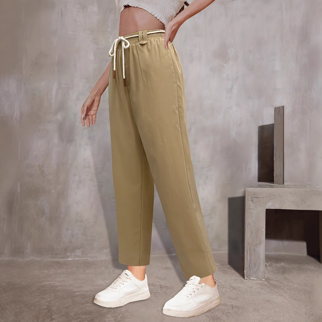 Pantaloni comodi da donna a vita alta con fascia elastica e coulisse