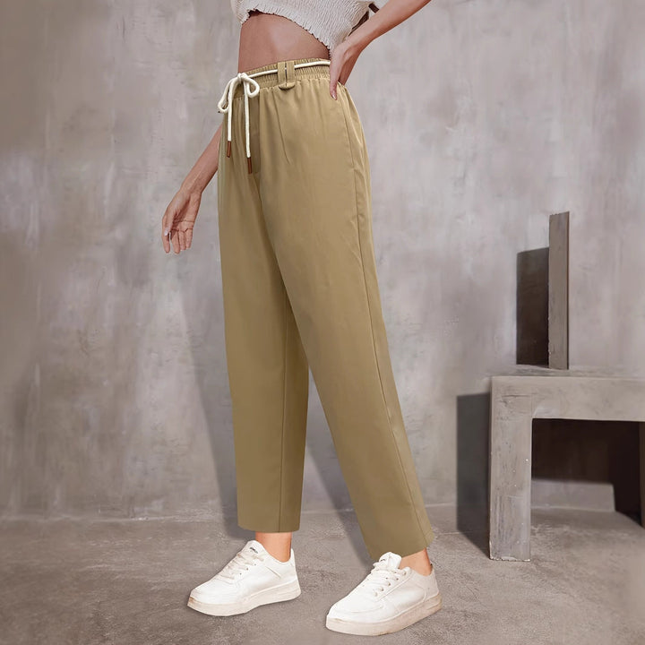 Pantaloni comodi da donna a vita alta con fascia elastica e coulisse