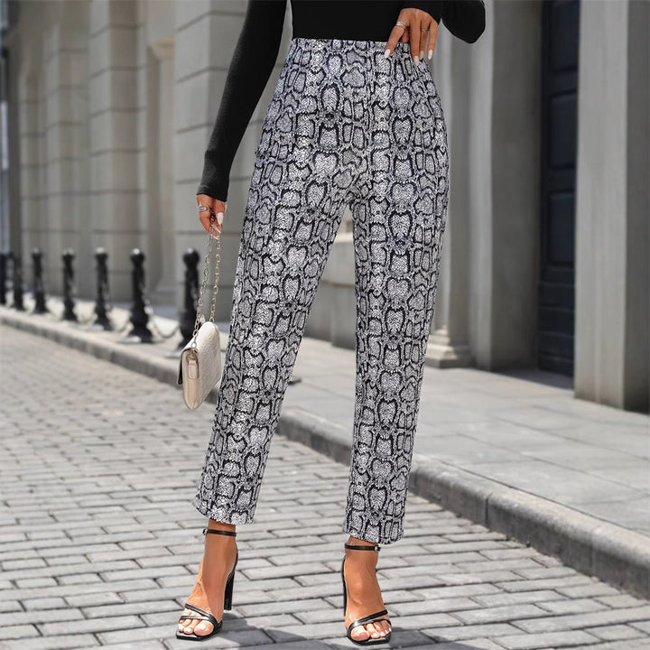 Damen Schlangehaut-Muster Hose mit hohem Bund