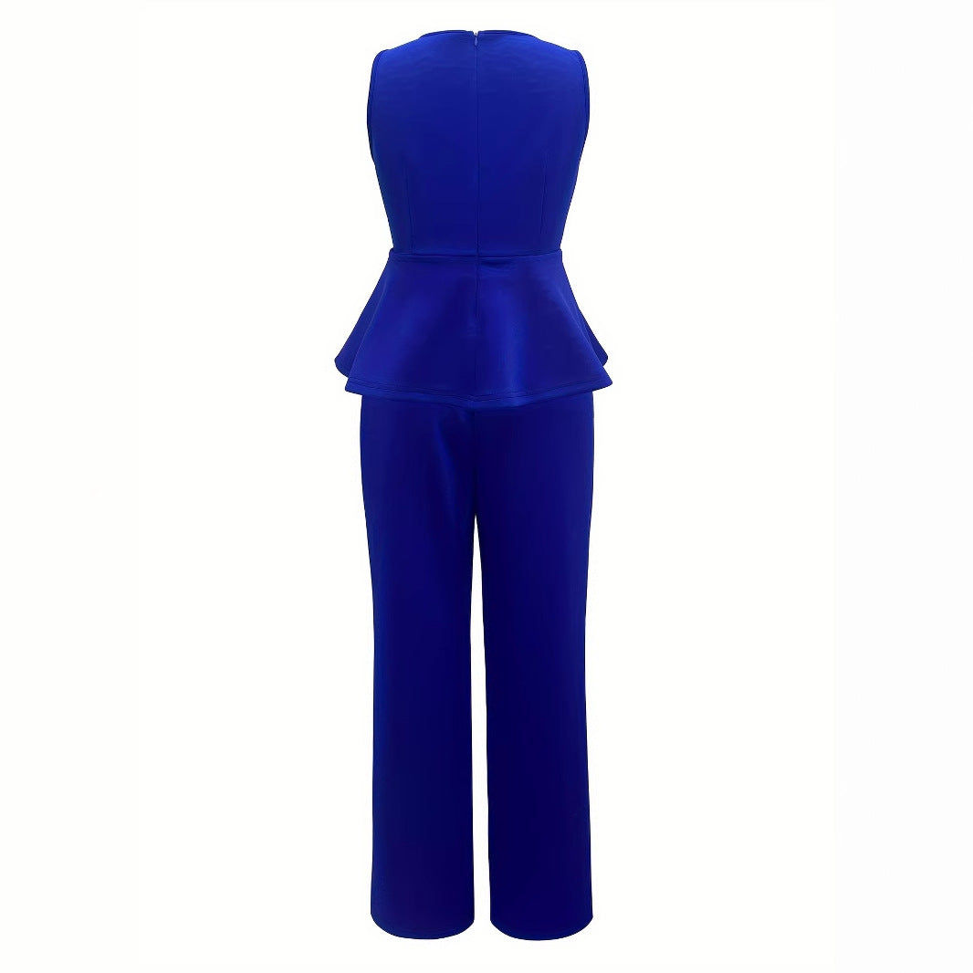 Tuta elegante da donna con orlo peplo asimmetrico