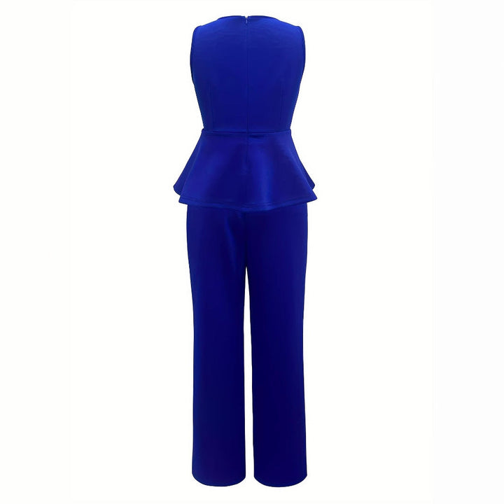 Tuta elegante da donna con orlo peplo asimmetrico