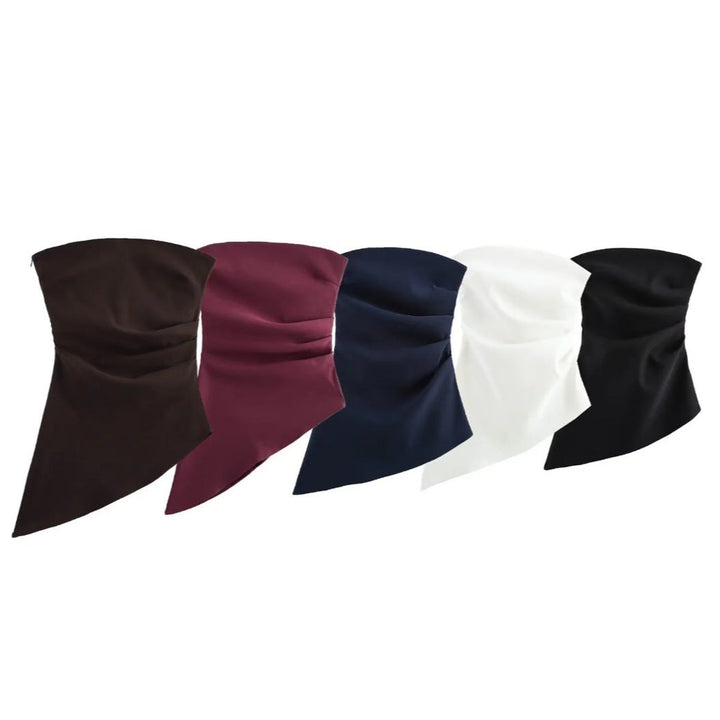 Top asimmetrico da donna in tessuto setoso con drappeggio
