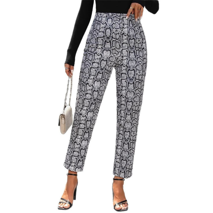 Damen Schlangehaut-Muster Hose mit hohem Bund