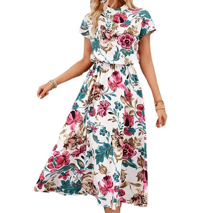 Élégante robe midi florale pour femmes avec manches bouffantes – Polyvalente, féminine et confortable