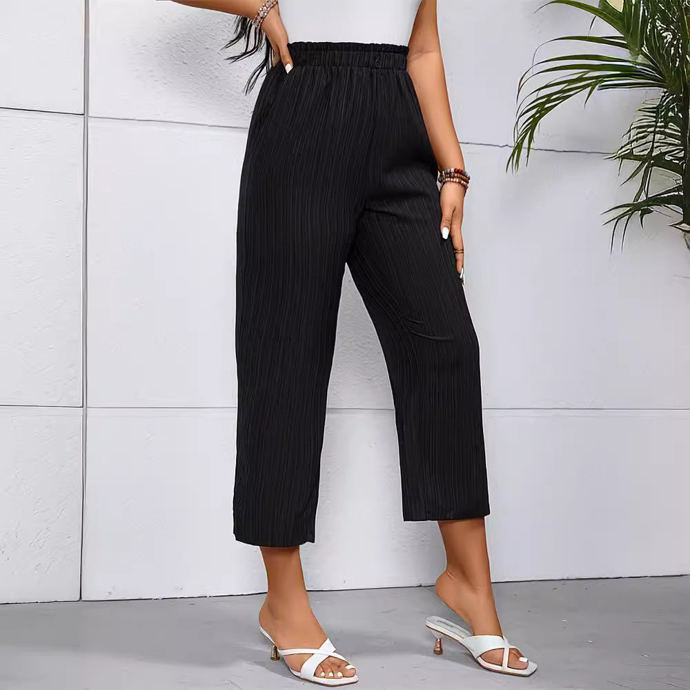 Pantalon plissé élégant pour femmes avec ceinture élastique – élégant, confortable et polyvalent
