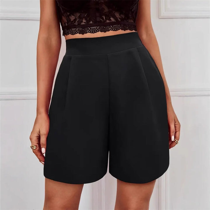 Shorts eleganti da donna a vita alta con pieghe decorative