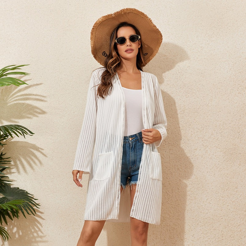 Cardigan da donna in maglia con apertura frontale e tasche pratiche