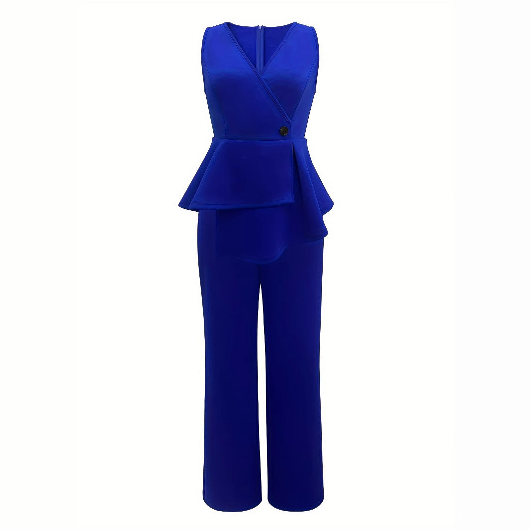 Tuta elegante da donna con orlo peplo asimmetrico