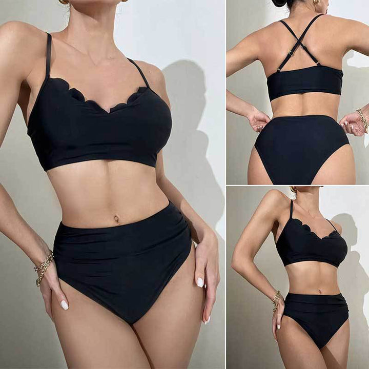 Damen Hochgeschnittener Bikini mit verspielten Trägern und hochwertigem Stoff
