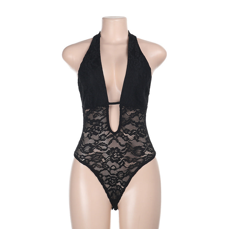 Costume da bagno da donna in pizzo con scollo a V profondo e dettaglio posteriore raffinato