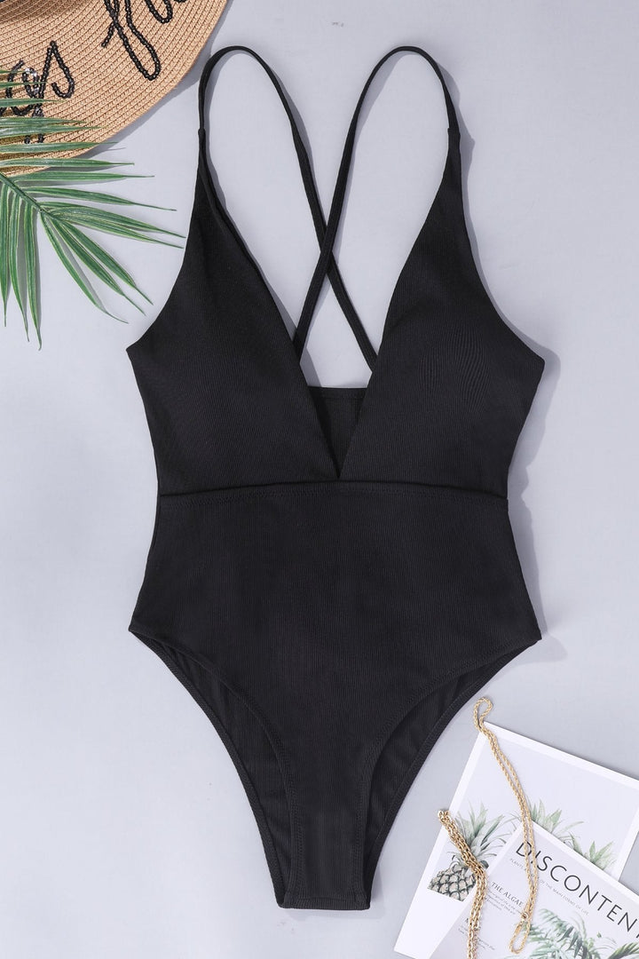 Damen einteiliger Badeanzug mit tiefem V-Ausschnitt und trendigem Rücken-Design