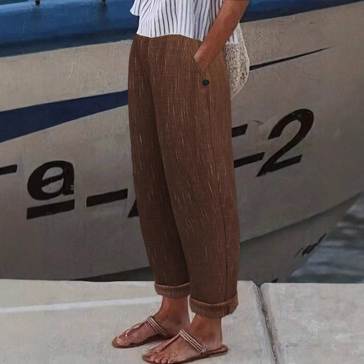 Pantaloni da donna comodi e ariosi in lino con tasche laterali