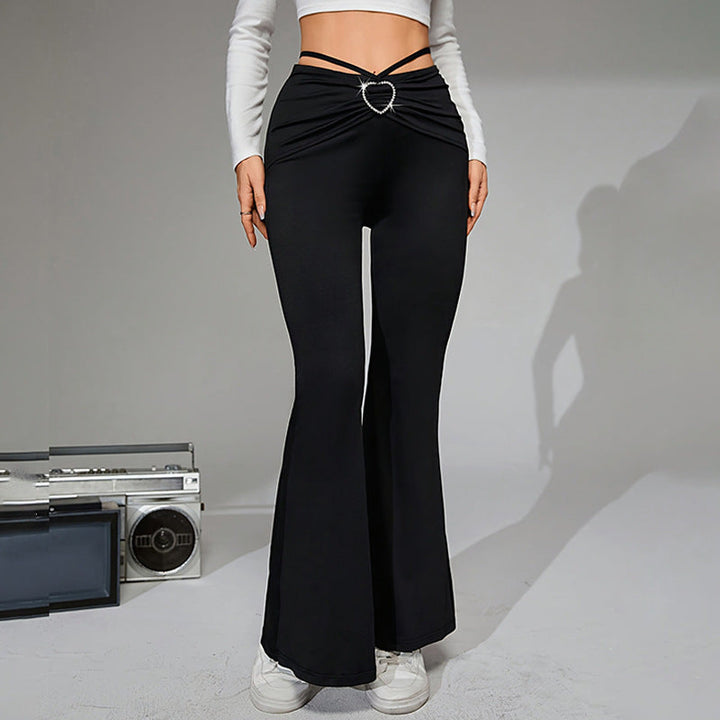 Pantaloni a vita alta svasati eleganti da donna con cintura decorativa a forma di cuore