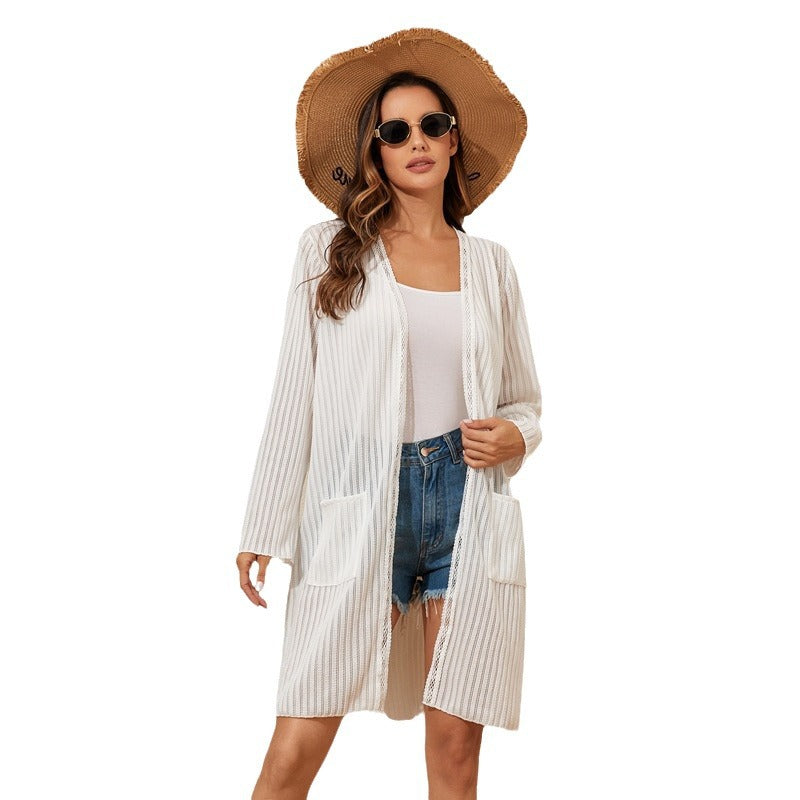 Cardigan da donna in maglia con apertura frontale e tasche pratiche