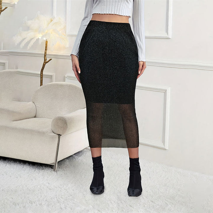 Gonna aderente da donna in tessuto elasticizzato con parte inferiore trasparente