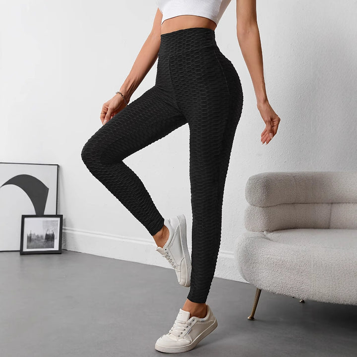 Leggings sportivi da donna a vita alta con superficie strutturata