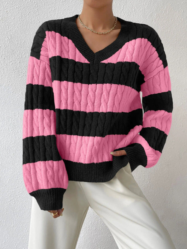 Leota - Pull rayé avec col en V automne/hiver