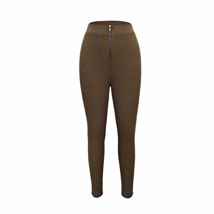 Leggings da donna a vita alta con design strutturato e cerniera decorativa