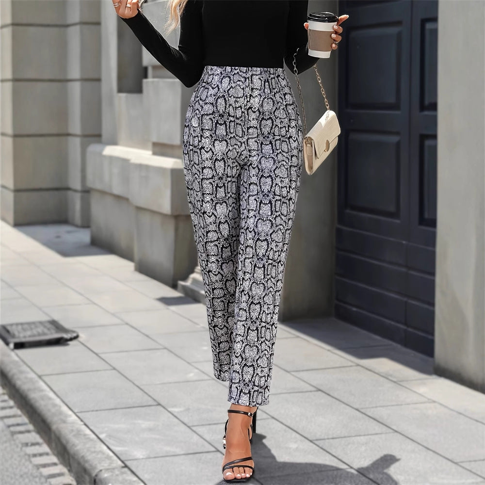 Damen Schlangehaut-Muster Hose mit hohem Bund