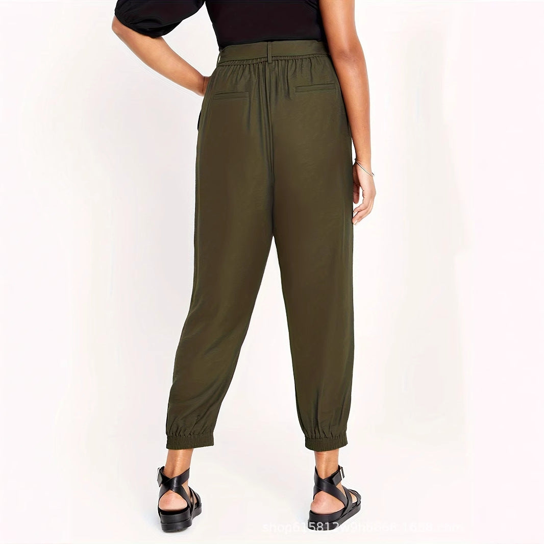 Pantaloni chino eleganti da donna a vita alta con cintura