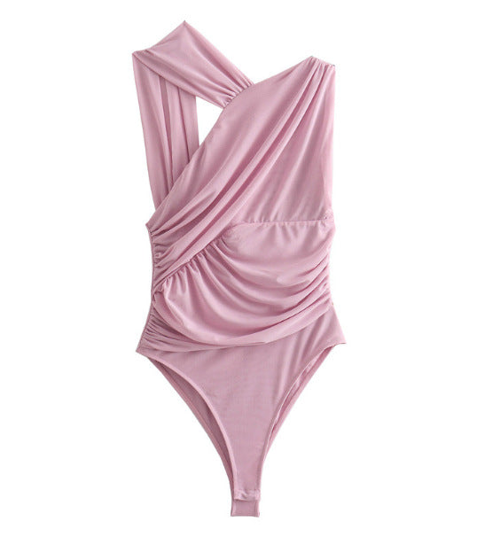 Elegante costume da bagno da donna con design avvolgente e dettaglio modellante