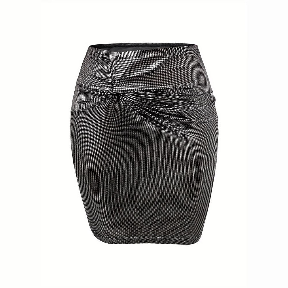 Gonna aderente da donna con nodo decorativo e finitura elegantemente lucida