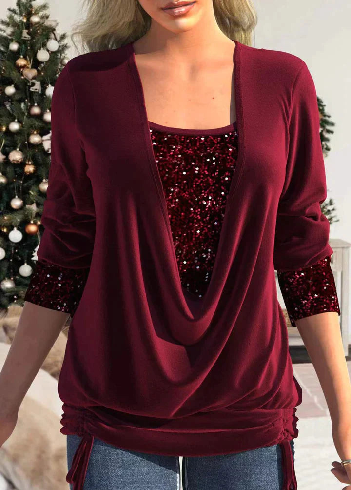 Sarah - Haut à manches longues couleur bordeaux