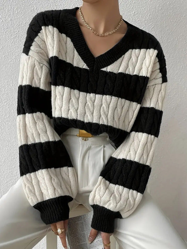 Leota - Pull rayé avec col en V automne/hiver
