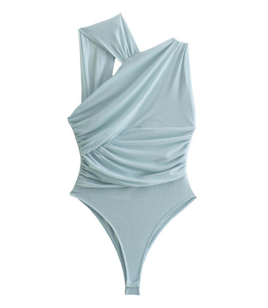 Elegante costume da bagno da donna con design avvolgente e dettaglio modellante