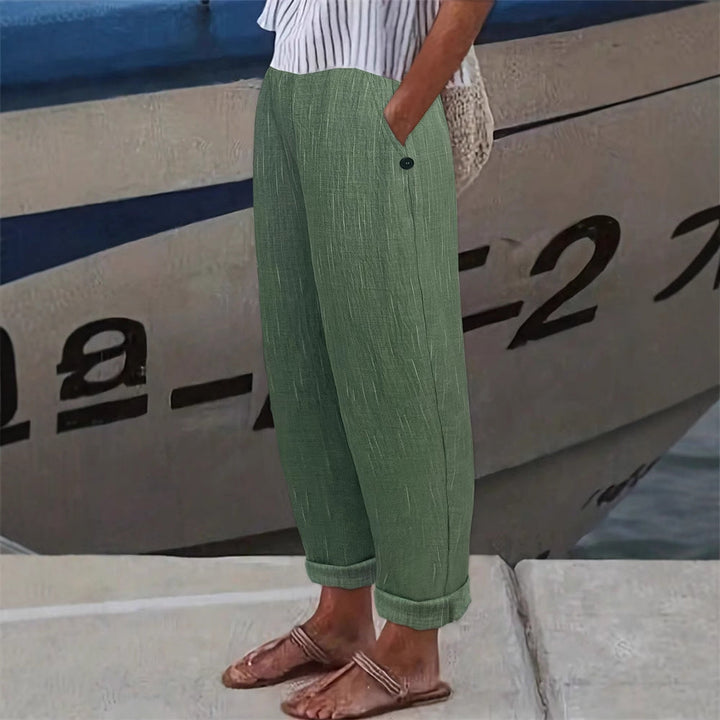 Pantaloni da donna comodi e ariosi in lino con tasche laterali