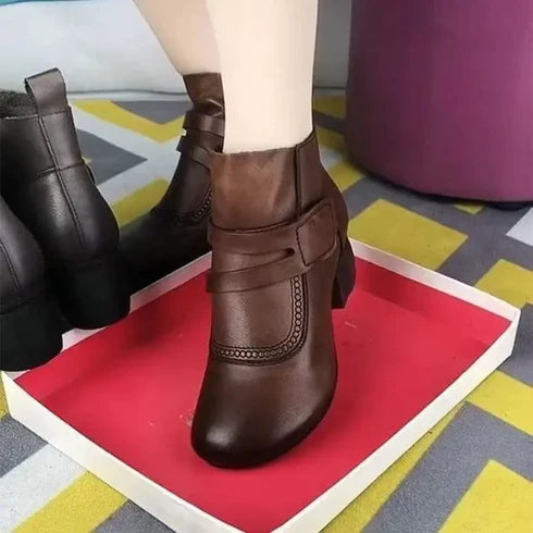 Casual Retro Stiefeletten aus veganem Leder mit Absatz für Damen | Perfekt für den Alltag