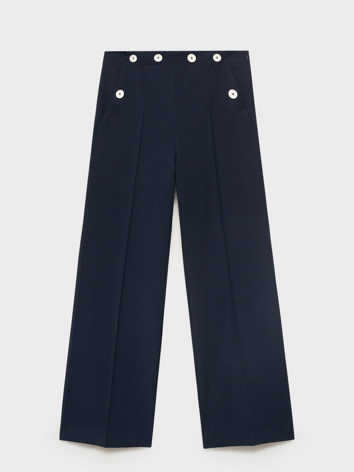 Pantaloni palazzo a vita alta da donna con bottoni decorativi