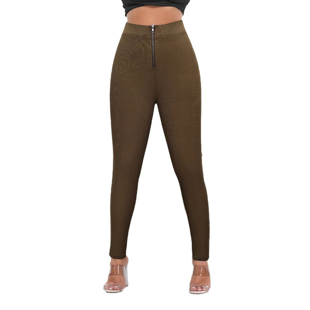 Leggings da donna a vita alta con design strutturato e cerniera decorativa