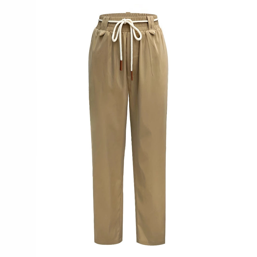 Pantaloni comodi da donna a vita alta con fascia elastica e coulisse