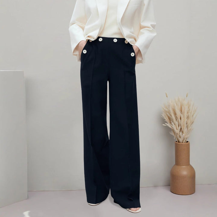 Pantaloni palazzo a vita alta da donna con bottoni decorativi