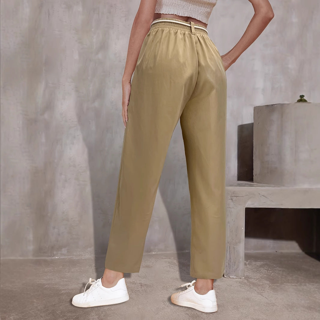 Pantaloni comodi da donna a vita alta con fascia elastica e coulisse